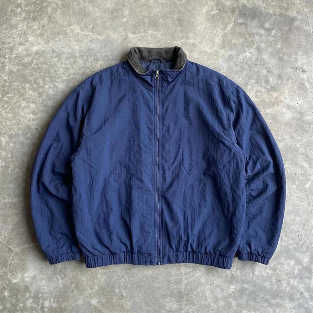 Vintage 90s Made in USA Navy Fleece Lined Windbreaker Jacket XL